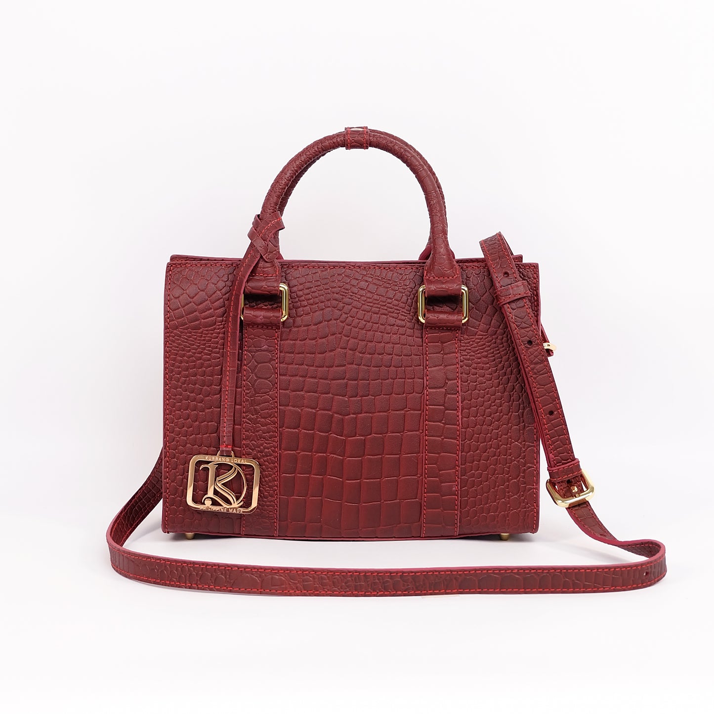 SAFIRA Mini Bag in Croco Dark Wine -  Genuine Leather
