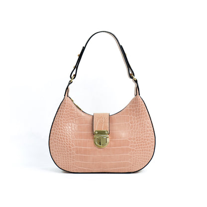 (CLEARANCE) LUNA Bag in Croco Baby Pink - PU Leather