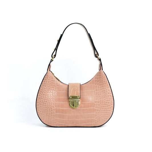 (CLEARANCE) LUNA Bag in Croco Baby Pink - PU Leather