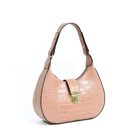(CLEARANCE) LUNA Bag in Croco Baby Pink - PU Leather