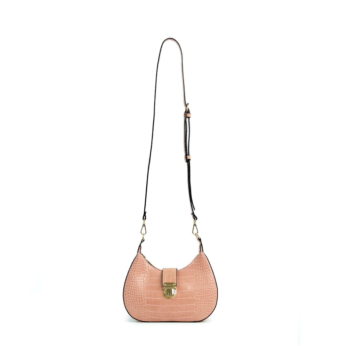 (CLEARANCE) LUNA Bag in Croco Baby Pink - PU Leather