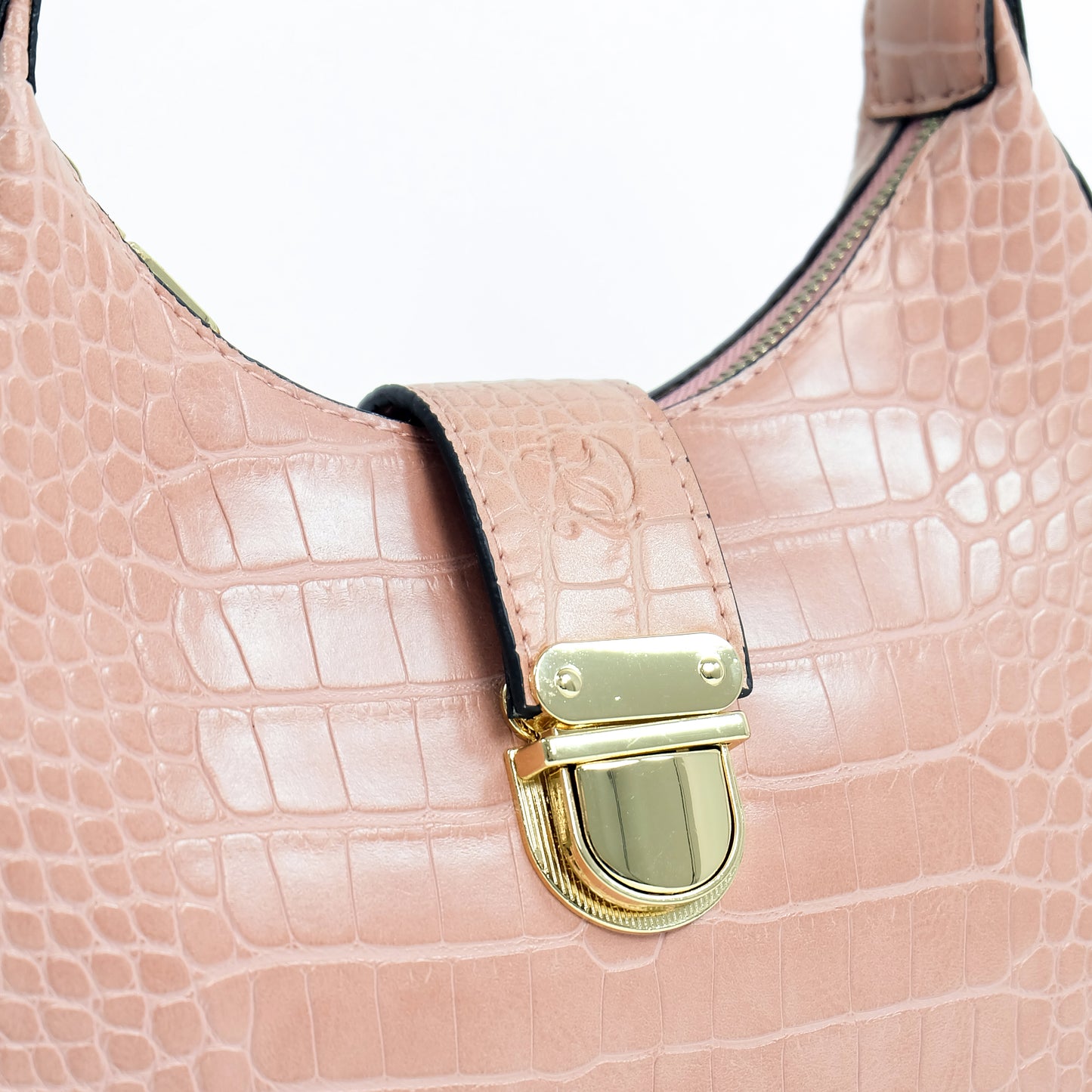 (CLEARANCE) LUNA Bag in Croco Baby Pink - PU Leather