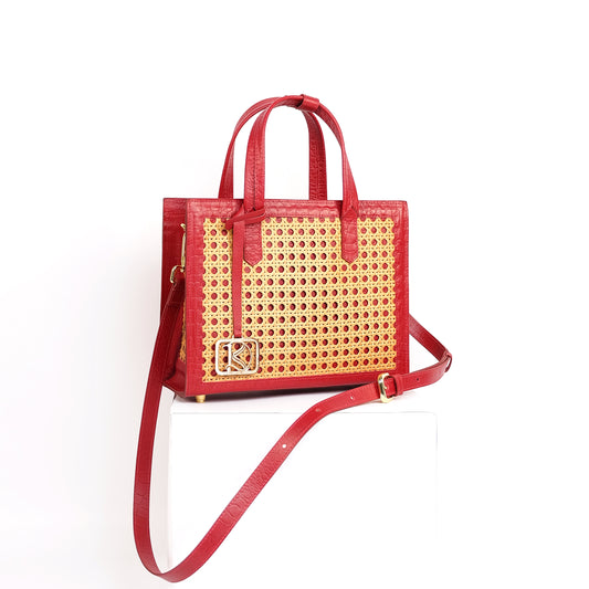 SAFIRA Square Bag in Croco Red - Full Cowhide x Solihiya