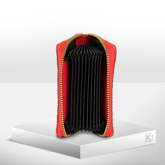 Hiraya Accordion-Type Card Holder in Croco Red - Genuine Leather