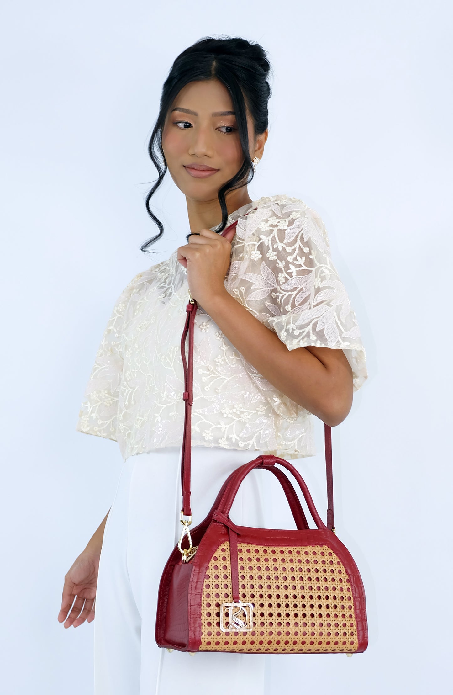 KAIA Kettle Bag in Croco Red - Full Cowhide x Solihiya