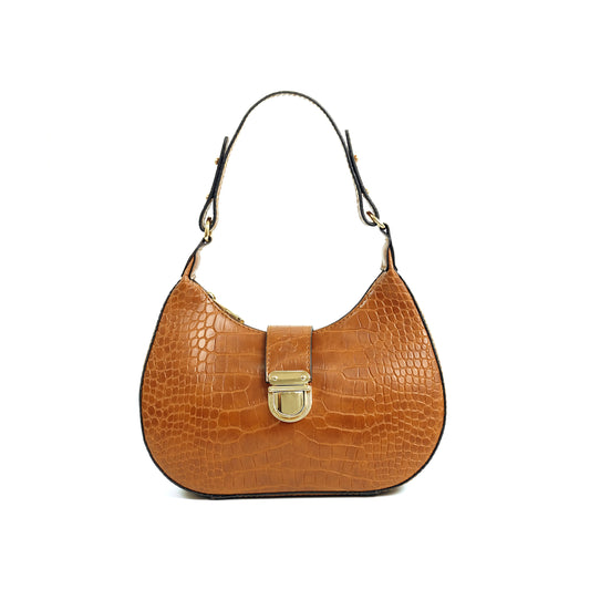 (CLEARANCE) LUNA Bag in Croco Tan - PU Leather