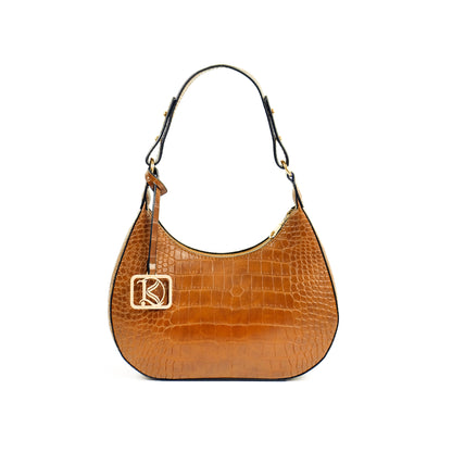 SOL Crescent Hobo Bag in Croco Tan - PU Leather