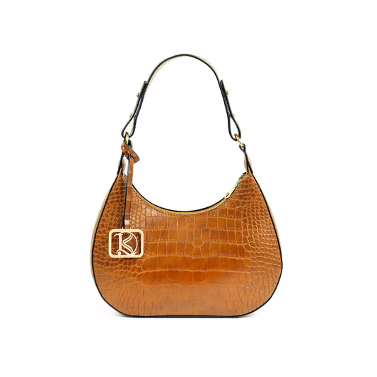 SOL Crescent Hobo Bag in Croco Tan - PU Leather
