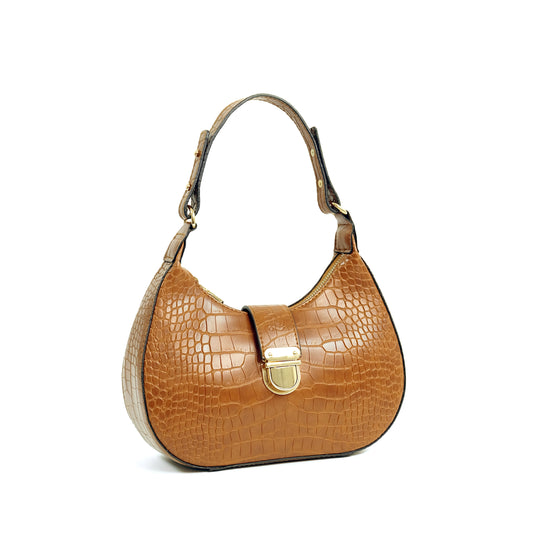 (CLEARANCE) LUNA Bag in Croco Tan - PU Leather