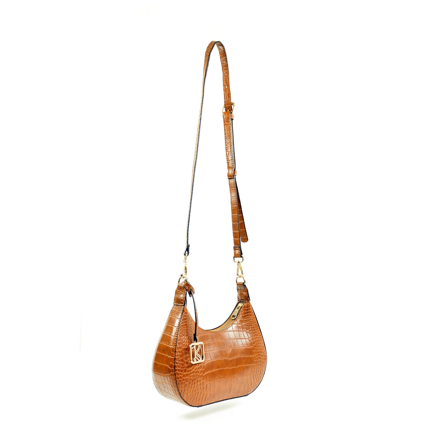 SOL Crescent Hobo Bag in Croco Tan - PU Leather