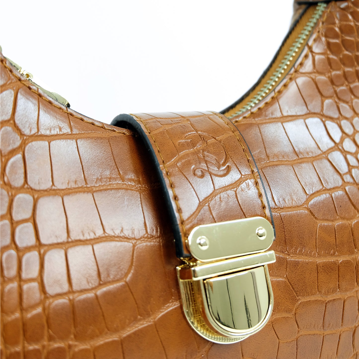 (CLEARANCE) LUNA Bag in Croco Tan - PU Leather