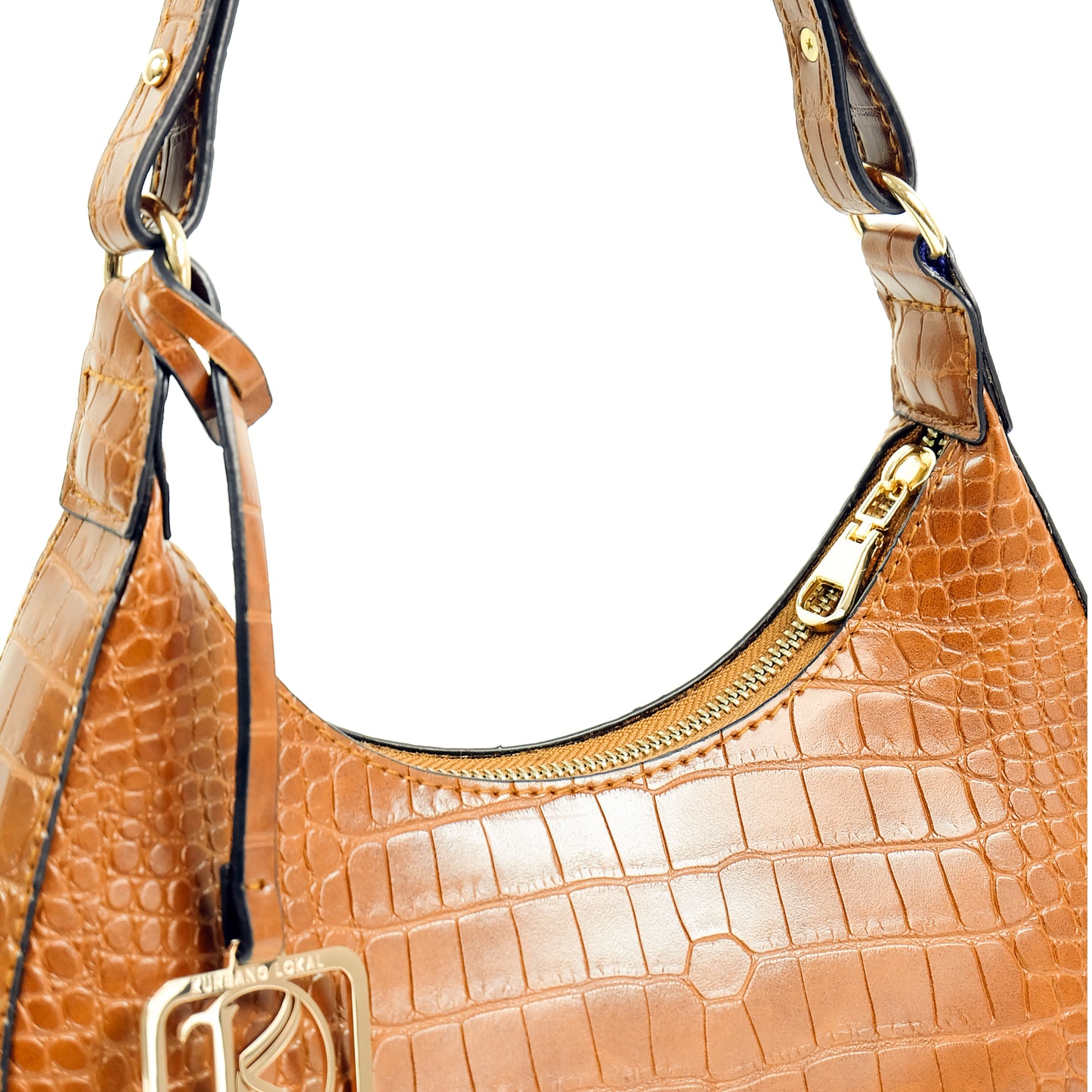 SOL Crescent Hobo Bag in Croco Tan - PU Leather