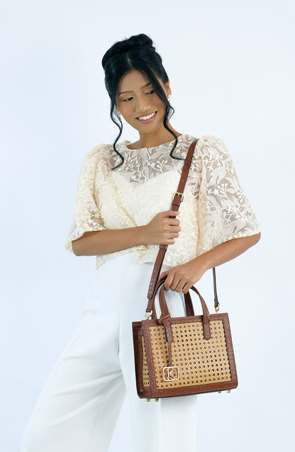 SAFIRA Square Bag in Croco Red - Full Cowhide x Solihiya