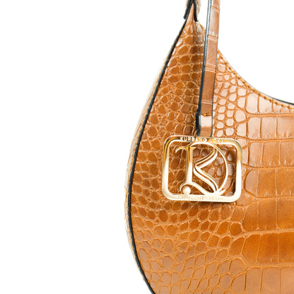 SOL Crescent Hobo Bag in Croco Tan - PU Leather