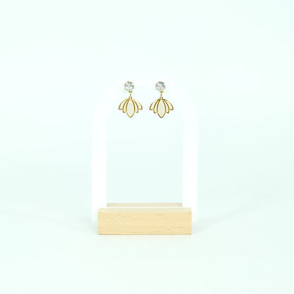 Inverted Lotus Drop Earrings - Polymer Clay/CZ