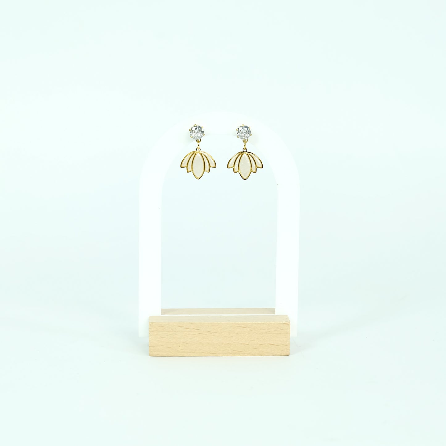 Inverted Lotus Drop Earrings - Polymer Clay/CZ