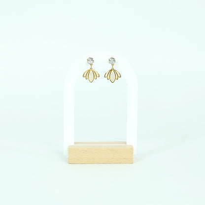 Inverted Lotus Drop Earrings - Polymer Clay/CZ