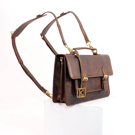 MAHARLIKA Backpack in Distressed Oil Brown -  Genuine Leather