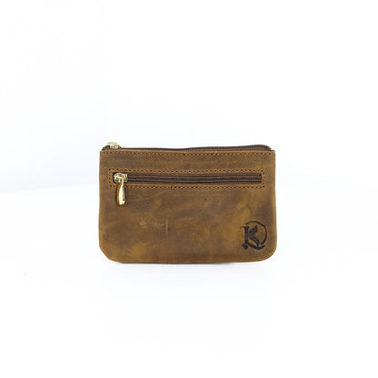 Alonso Double-Zipper Coin Pouch in Vintage Tan Version 2