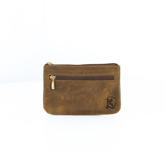 Alonso Double-Zipper Coin Pouch in Vintage Tan Version 2