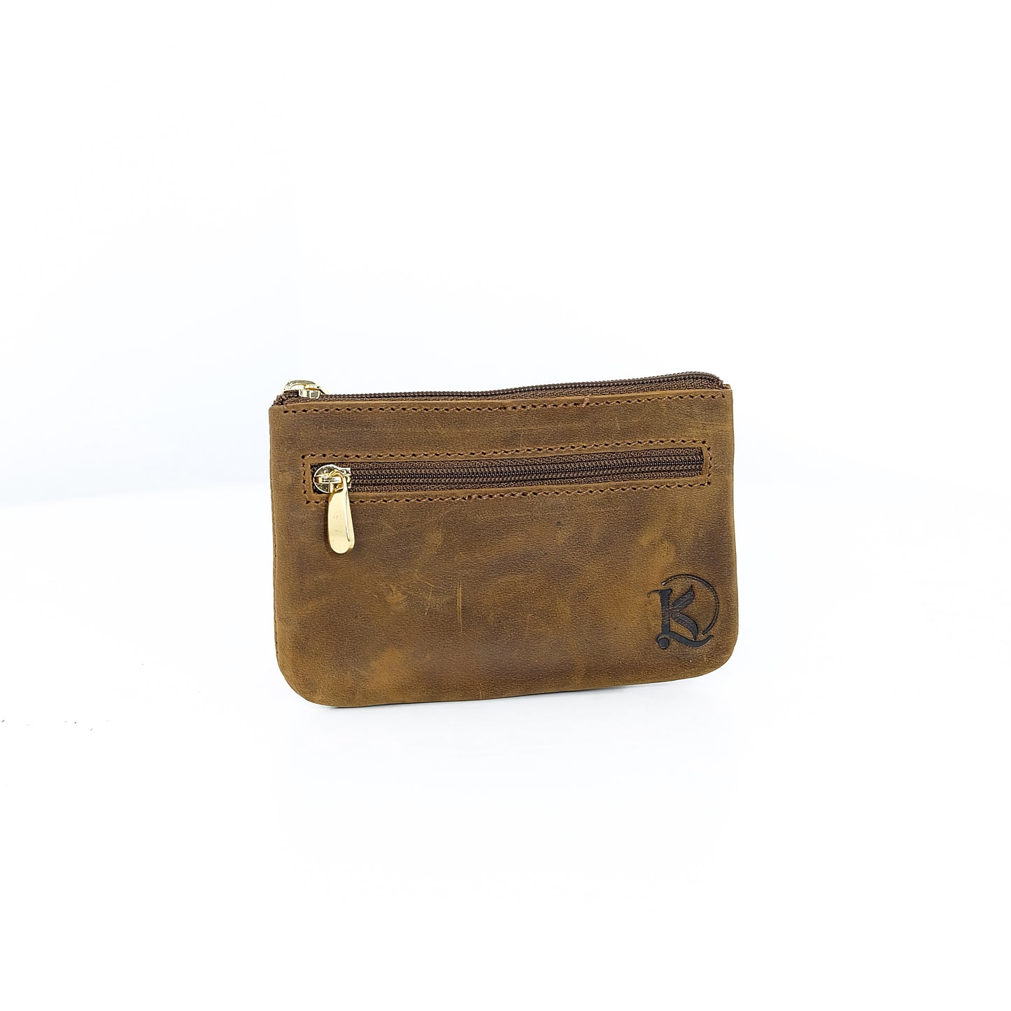 Alonso Double-Zipper Coin Pouch in Vintage Tan Version 2