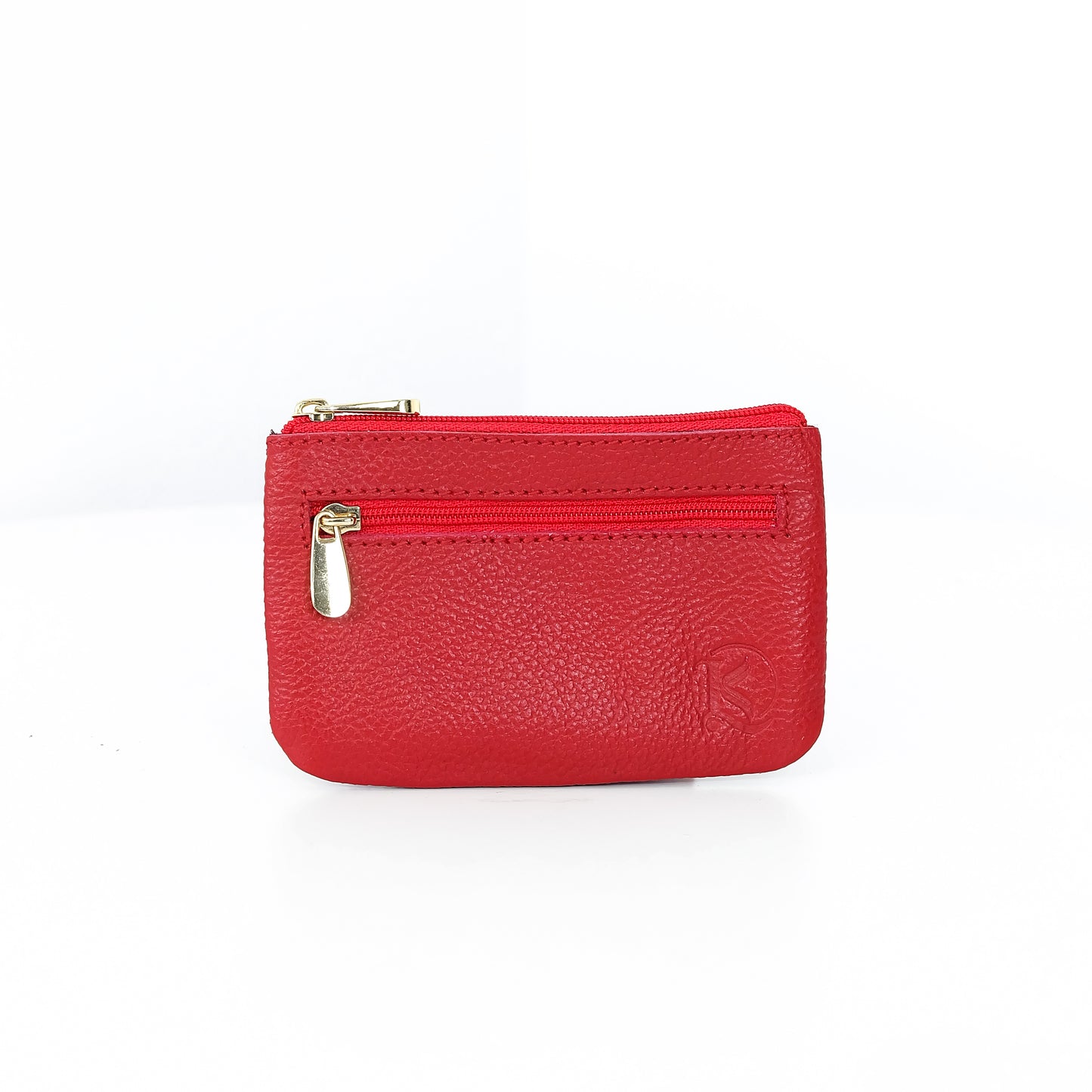 Alonso Double-Zipper Coin Pouch in Grained Red (Glossy)