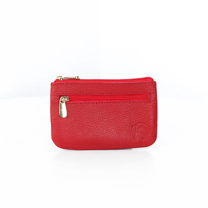 Alonso Double-Zipper Coin Pouch in Grained Red (Glossy)