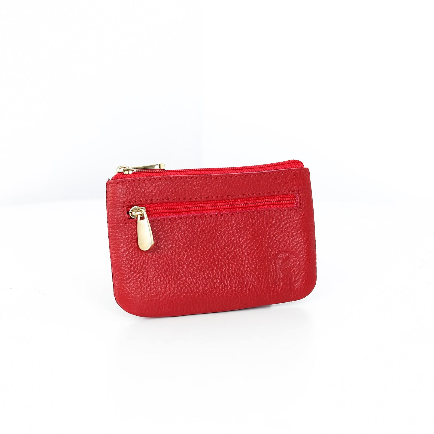 Alonso Double-Zipper Coin Pouch in Grained Red (Glossy)