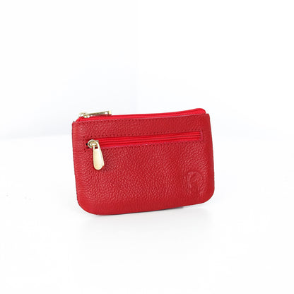 Alonso Double-Zipper Coin Pouch in Grained Red (Glossy)