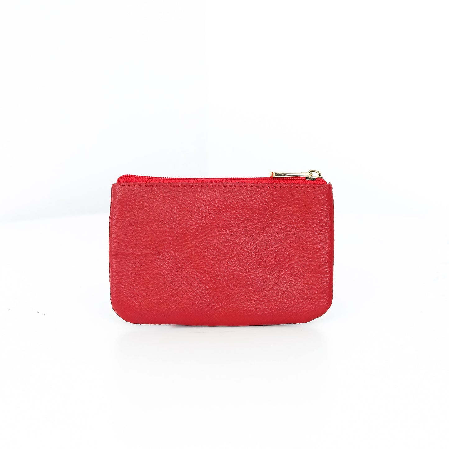 Alonso Double-Zipper Coin Pouch in Grained Red (Glossy)