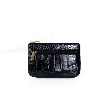 Alonso Double-Zipper Coin Pouch in Croco Black Glossy