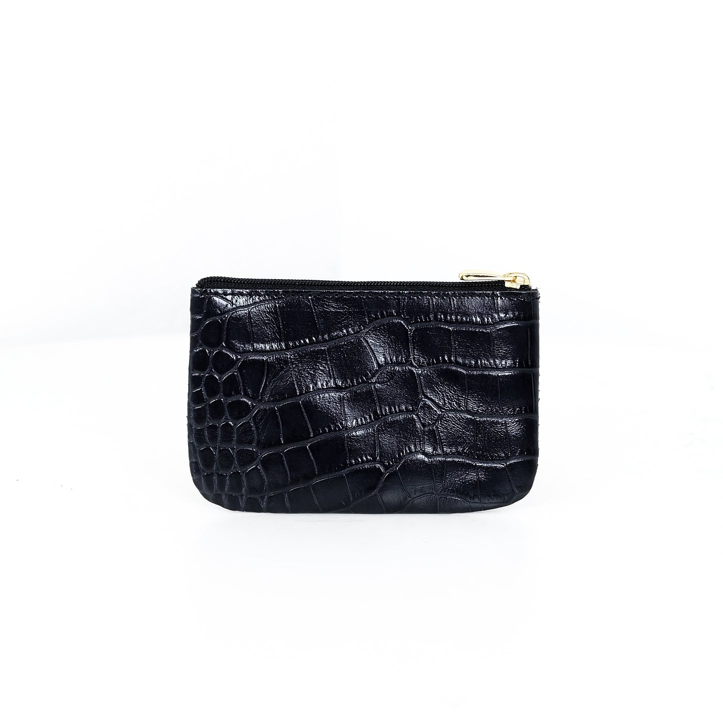 Alonso Double-Zipper Coin Pouch in Croco Black Glossy