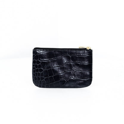 Alonso Double-Zipper Coin Pouch in Croco Black Glossy