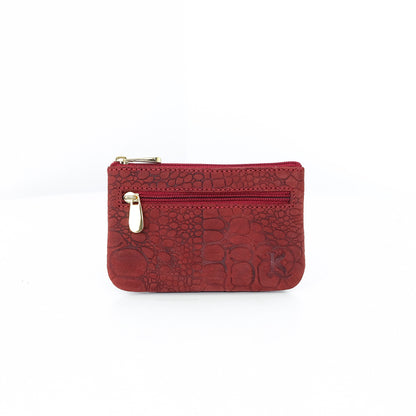 Alonso Double-Zipper Coin Pouch in Vintage Croco Red