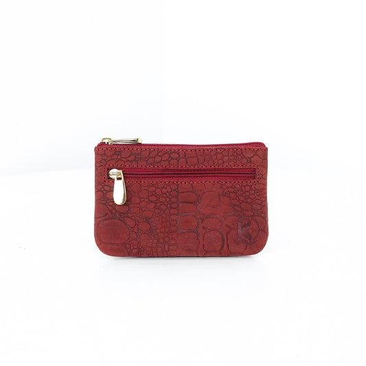 Alonso Double-Zipper Coin Pouch in Vintage Croco Red