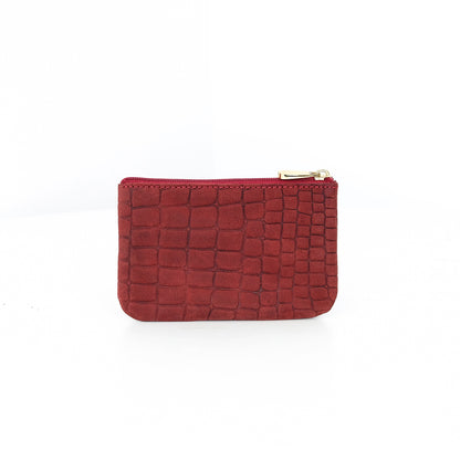 Alonso Double-Zipper Coin Pouch in Vintage Croco Red