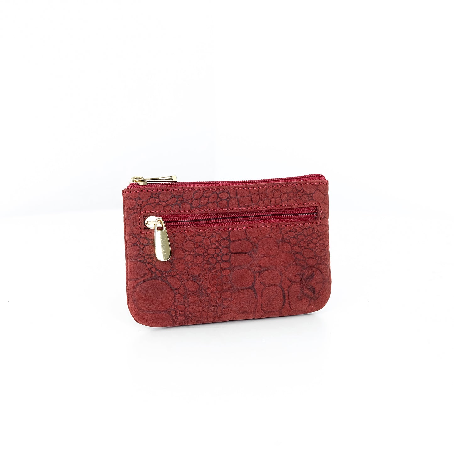Alonso Double-Zipper Coin Pouch in Vintage Croco Red