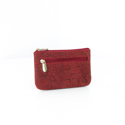 Alonso Double-Zipper Coin Pouch in Vintage Croco Red