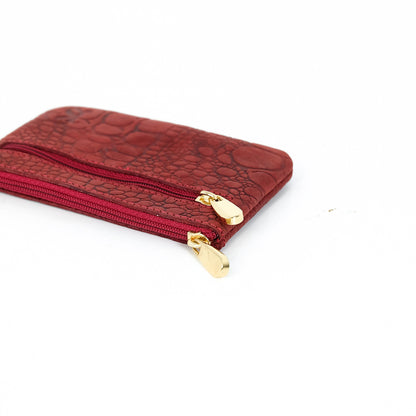 Alonso Double-Zipper Coin Pouch in Vintage Croco Red