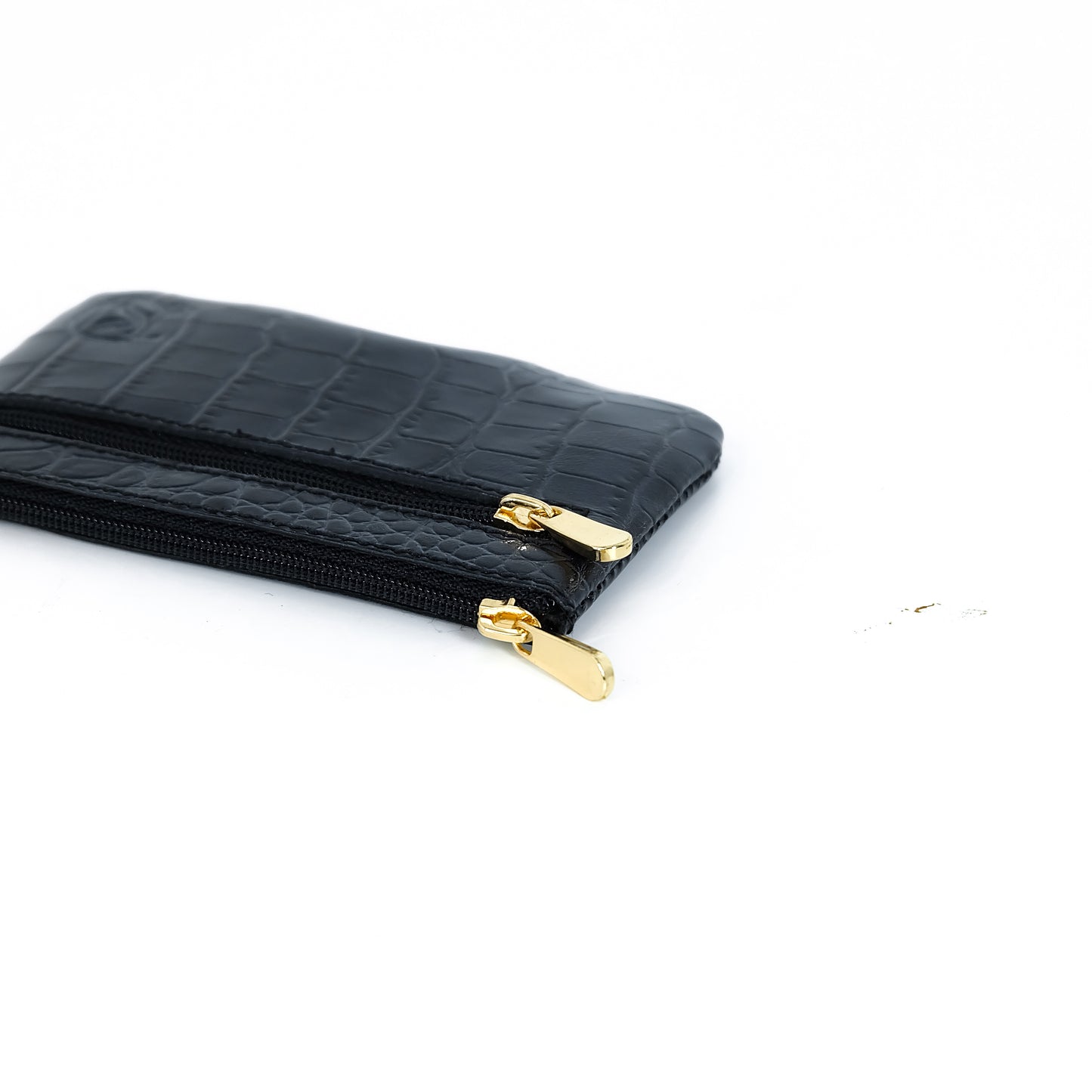 Alonso Double-Zipper Coin Pouch in Croco Black Glossy