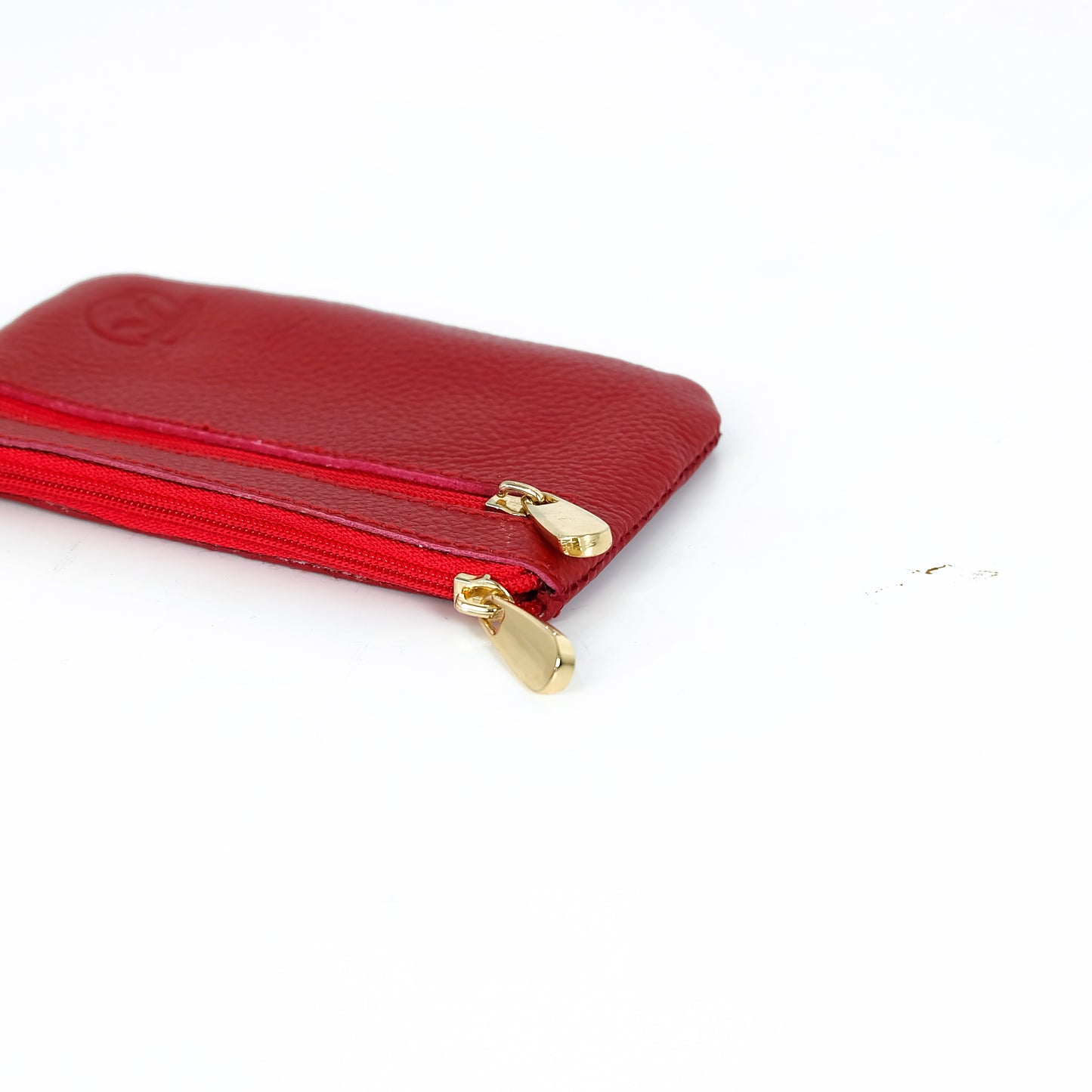 Alonso Double-Zipper Coin Pouch in Grained Red (Glossy)