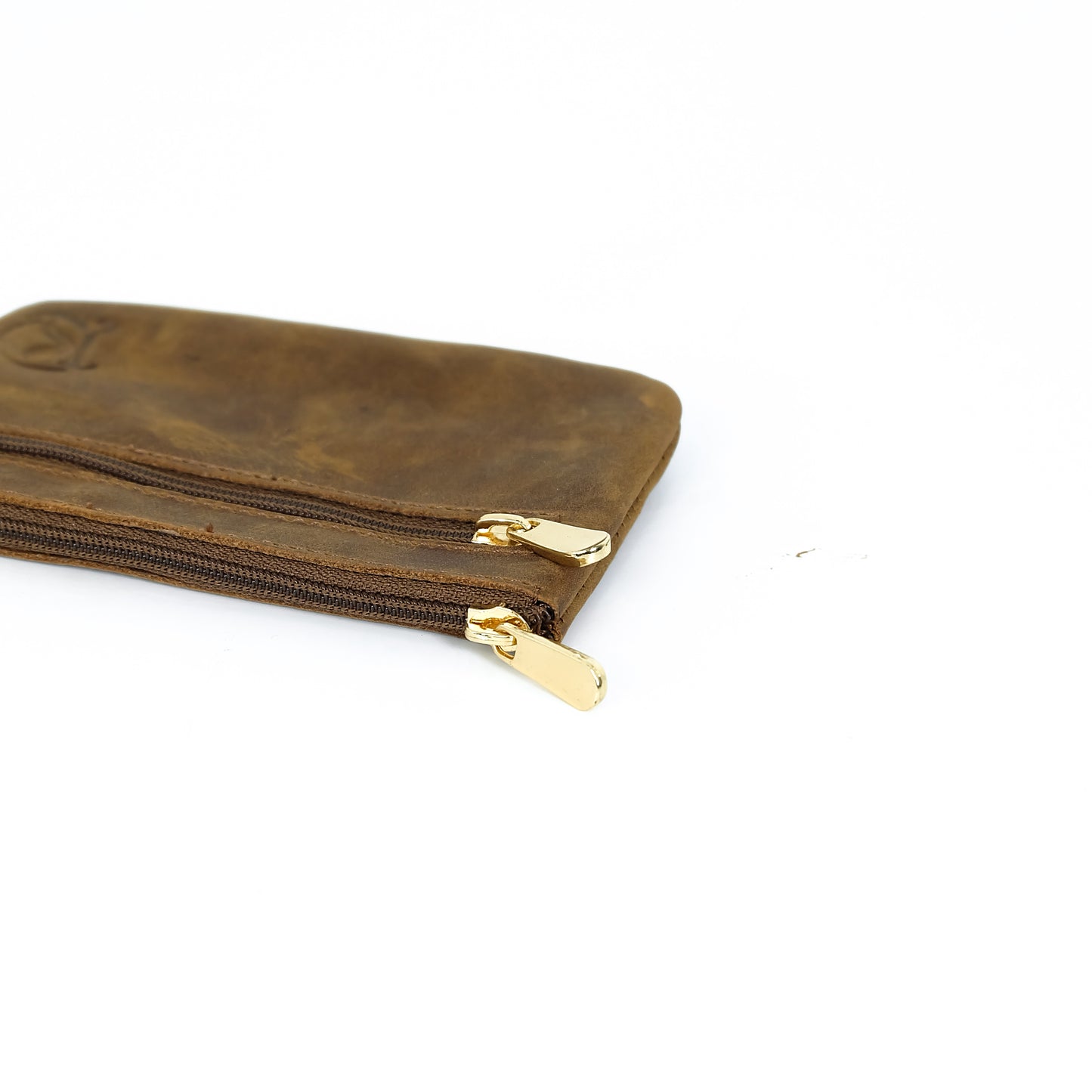 Alonso Double-Zipper Coin Pouch in Vintage Tan Version 2