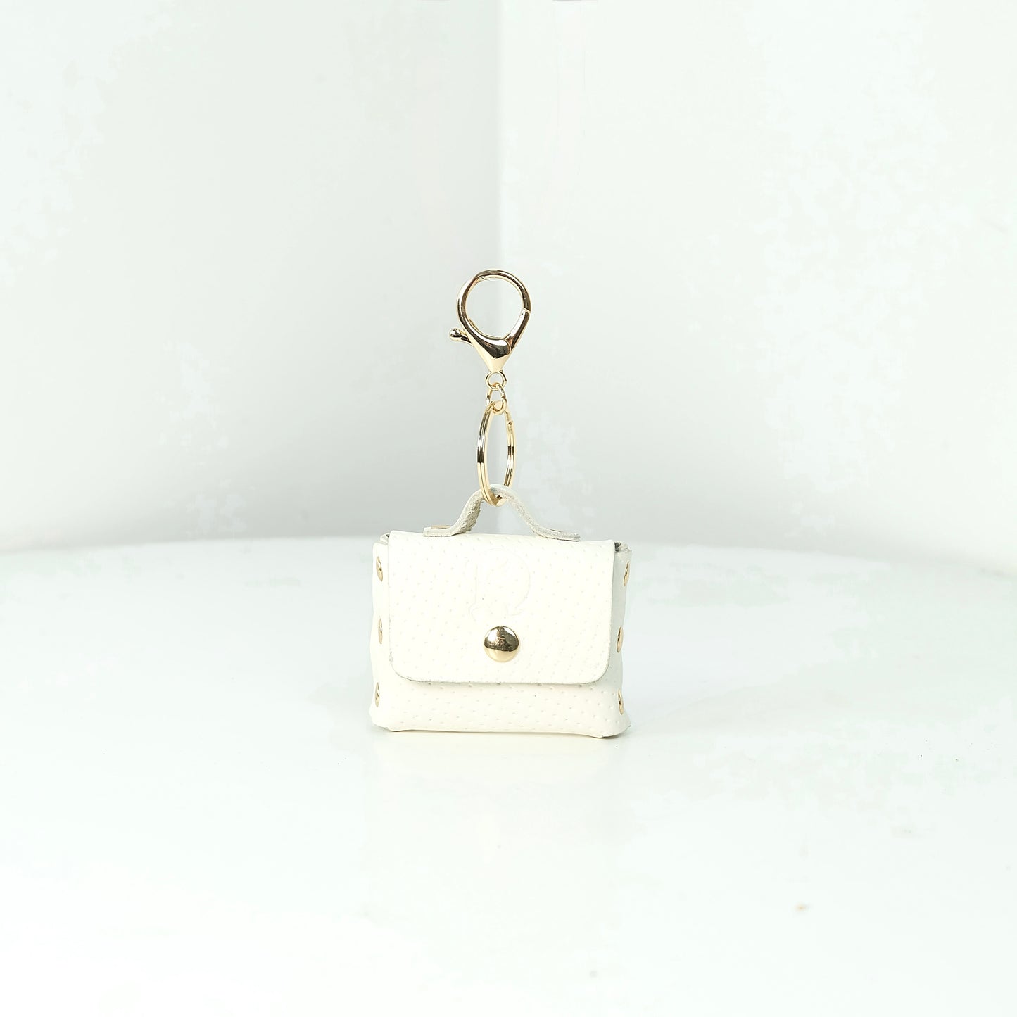 Selene Coin Purse with Hook in Strawberry White - Genuine Leather