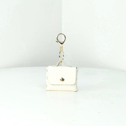 Selene Coin Purse with Hook in Strawberry White - Genuine Leather