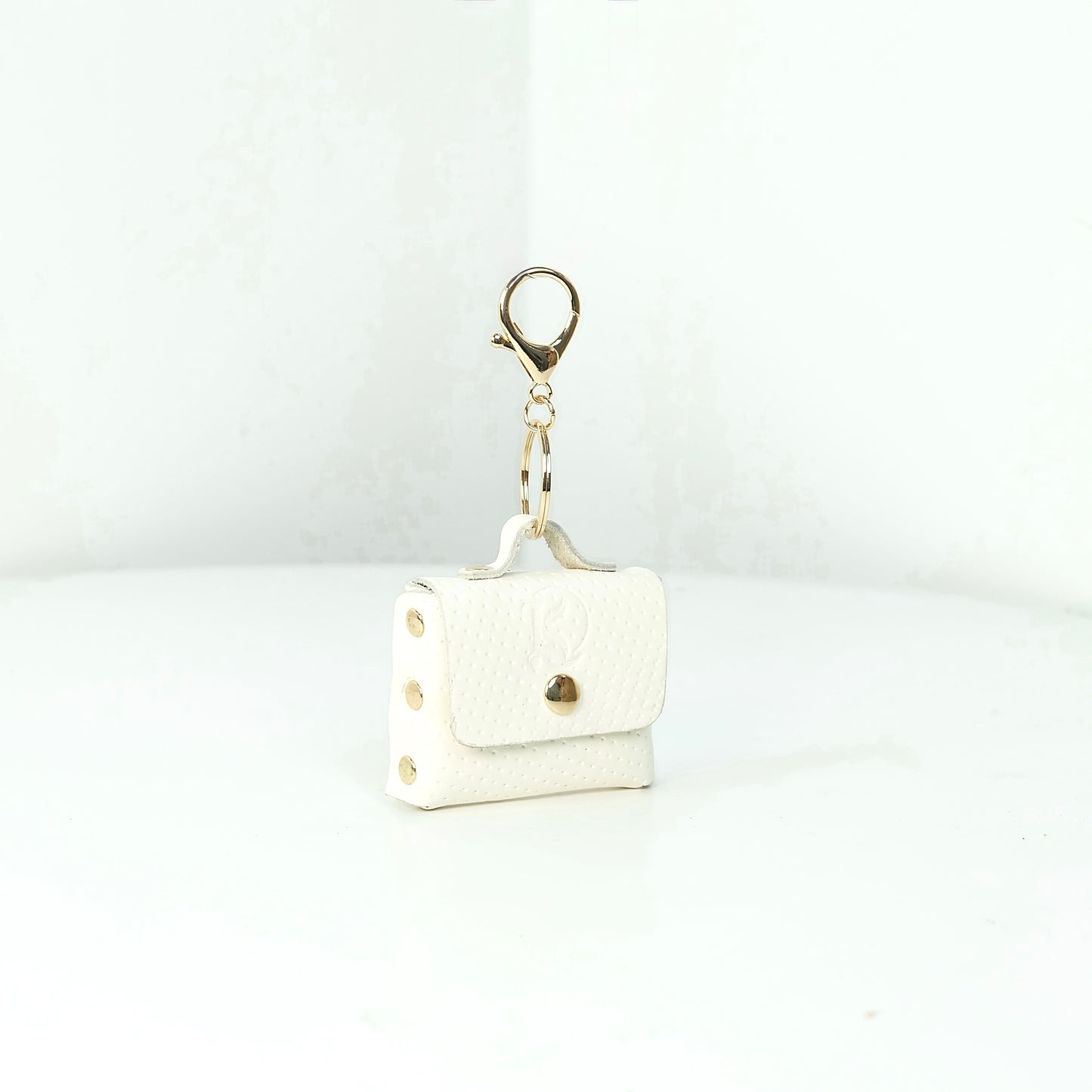 Selene Coin Purse with Hook in Strawberry White - Genuine Leather