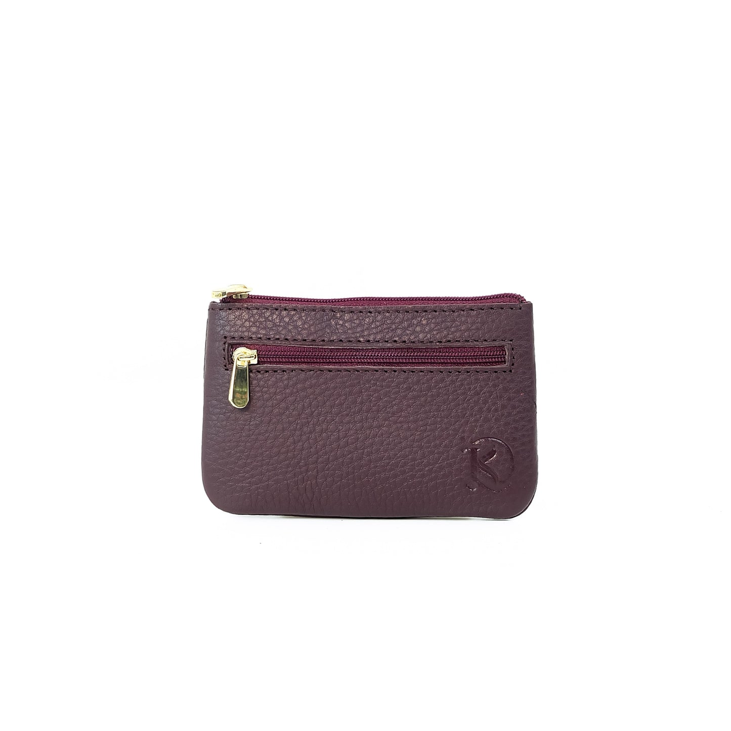 Alonso Double-Zipper Coin Pouch in Grained Plum