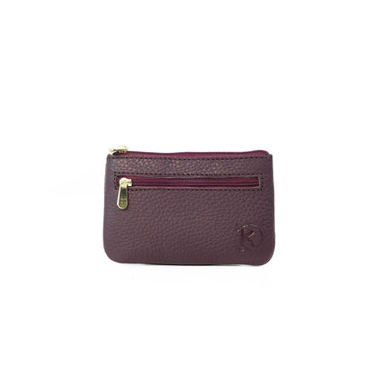 Alonso Double-Zipper Coin Pouch in Grained Plum