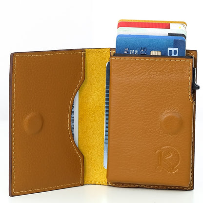 Bagani Card Holder in Grained Tan - Genuine Leather w/ RFID Blocker