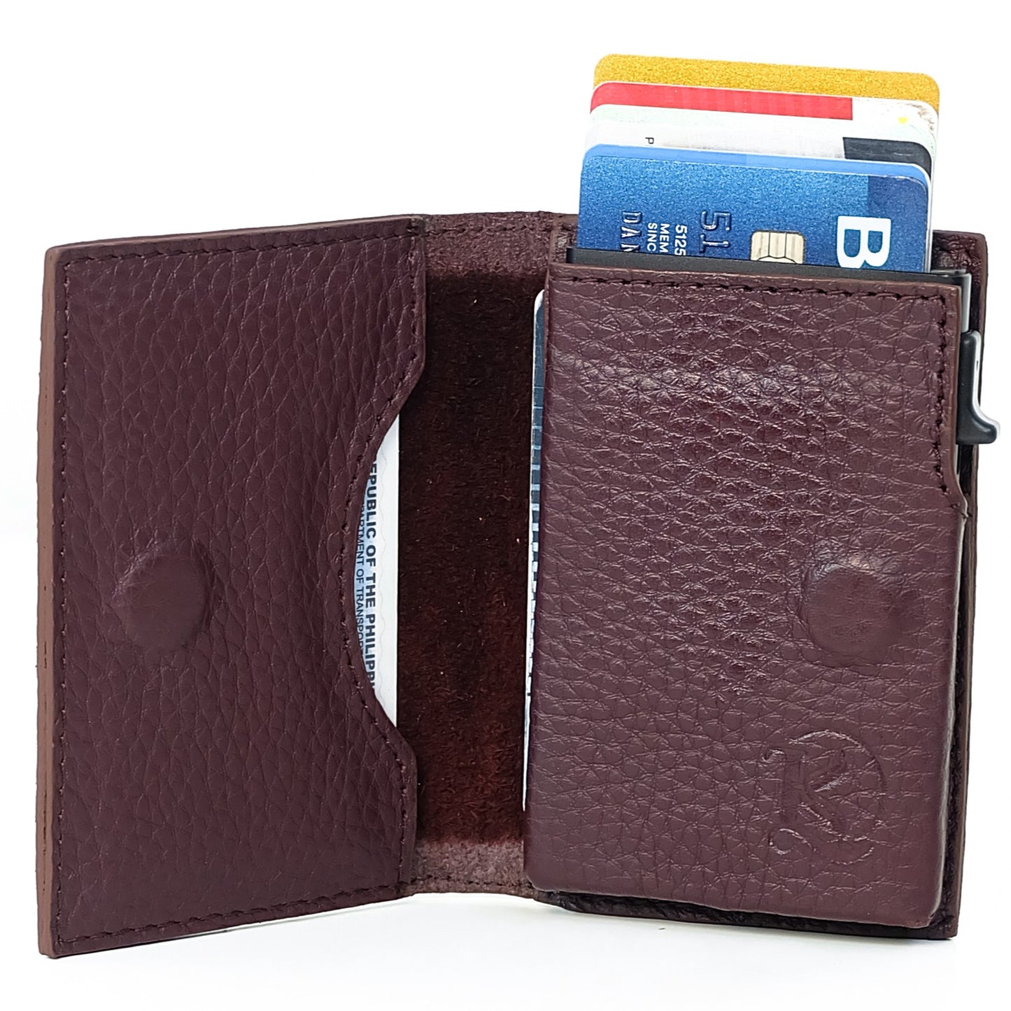 Bagani Card Holder in Grained Plum - Genuine Leather w/ RFID Blocker