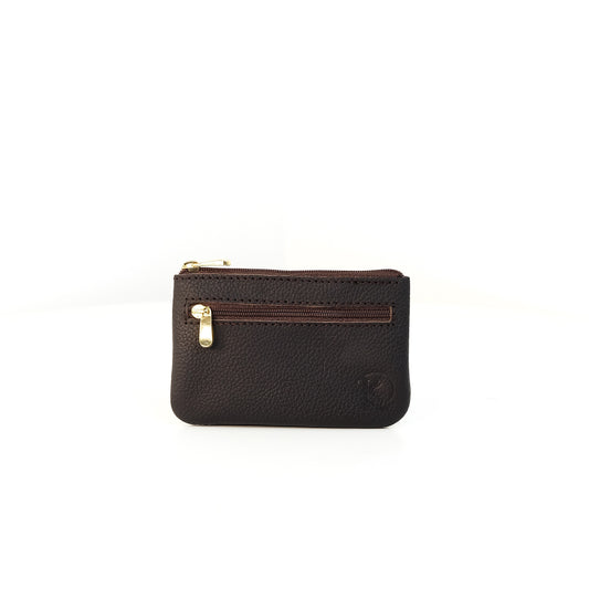 Alonso Double-Zipper Coin Pouch in Grained Dark Brown